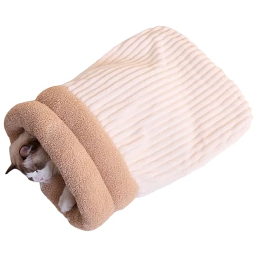 Hehuo Cat Winter Sleeping Bag, Cat Sleeping Bag for Indoor Cats, Soft Plush Large Cat Sack Self Warm Cat Bed for Indoor, 360° Wrap Comfortable Pet Sack (L,White) von Hehuo