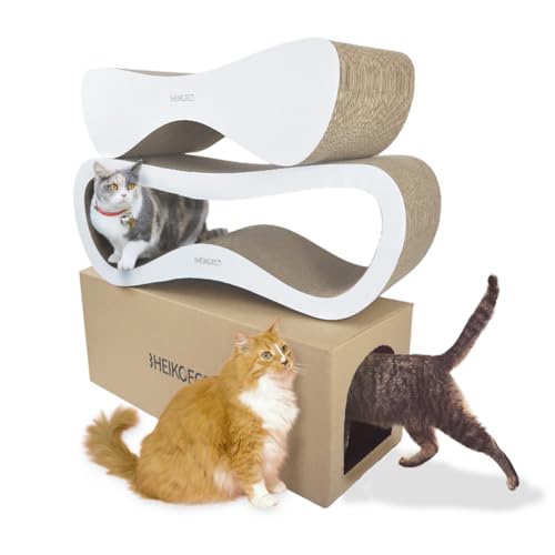 Heikoeco® 3 in 1 Kratzbrett Katzenspielzeug, Kratzpappe für Katzen Groß XXL, Kratzbedürfnisse & Möbelschutz, Kratzmöbel Katze mit Katzenhaus und Lounge 75x25x26 cm von Heikoeco