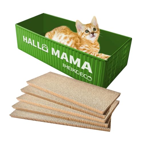 Heikoeco® 5er-Set Kratzbrett, Kratzbretter Katze, Kratzpappe für Katzen 5er-Set, Kratzpappe mit hochwertiger Karton, Katzenkratzbox, Katzenmöbel, Katzen, Katze (44 × 20 × 12 cm) (Grün) von Heikoeco