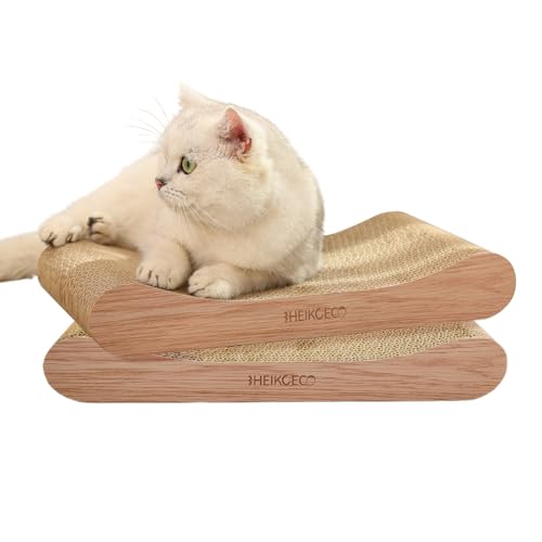 Heikoeco® Katzen Kratzbrett, 2-Set Lounge-Katzensofa aus hochwertiger Wellpappe, 2 in 1 Kratzbretter Katze, Kratzpappe für Katzen, Kratzmatte Katze (2-Set helle Holzmaserung) von Heikoeco