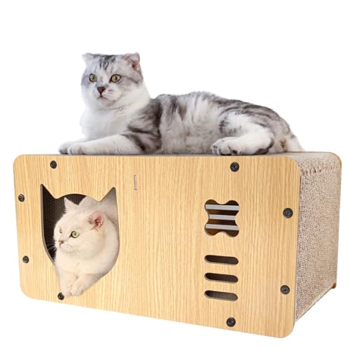 Heikoeco® Katzenhöhle mit Kratzbrett, XXL Katzenhaus Indoor aus Pappe, Kratzpappe für Katzen, Kratzpad Lounge, Langlebiges Katzenspielzeug 55 * 29 * 28cm (Katzenkopf) von Heikoeco