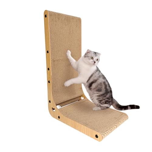 Heikoeco® Kratzbrett, Kratzbretter Katze, Super stabil Katzenspielzeug Katze, 26Bx39Lx60H cm Kratzbrett mit Ballspielzeug, Langlebige Kratzpappe für Katzen, L-förmige Katzen Kratzbrett (Holz) von Heikoeco