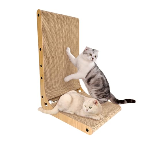 Heikoeco® Kratzbrett, Kratzbretter Katze, Super stabil Katzenspielzeug Katze, 40Bx39Lx60H cm Kratzbrett mit Ballspielzeug, Langlebige Kratzpappe für Katzen, L-förmige Katzen Kratzbrett (XXL, Holz) von Heikoeco