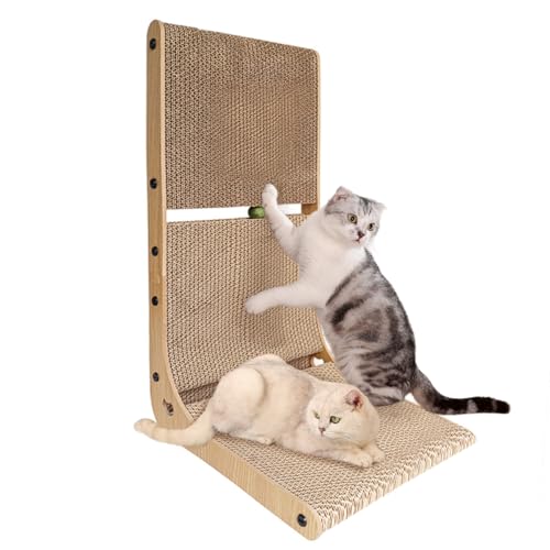 Heikoeco® Kratzbretter Katze, Kratzpappe für Katzen Groß XXL, 40cm lang L förmige Katzenspielzeug mit Ballspielzeug, Super Stabil Katzen Kratzmöbel für Wand von Heikoeco