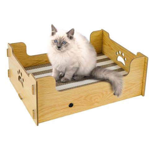 Heikoeco® Kratzlounge Katze Pappe, Kratzpappe für Katzen Groß XXL Haus, Kratzbrett Kratzmatte Katze aus Hochwertiger Wellpapier & Holz 38,5x30x15,5cm von Heikoeco