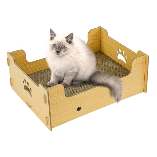 Heikoeco® Kratzlounge Katze Pappe, Kratzpappe für Katzen Groß XXL Haus, Kratzbrett Kratzmatte Katze aus Hochwertiger Wellpapier & Holz 38,5x30x15,5cm von Heikoeco