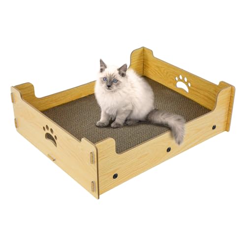 Heikoeco® Kratzlounge Katze Pappe, Kratzpappe für Katzen Groß XXL Haus, Kratzbrett Kratzmatte Katze aus Hochwertiger Wellpapier & Holz 48,5x40x15,5cm von Heikoeco