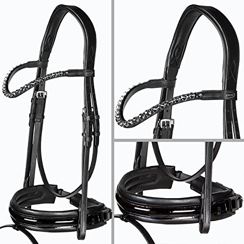 Heinick-Reitsport Trense anatomisch Motion Schwarz Lack breites RH mit Zaumhaken ~ Warmblut ~ (Glow-Ash) von Heinick-Reitsport