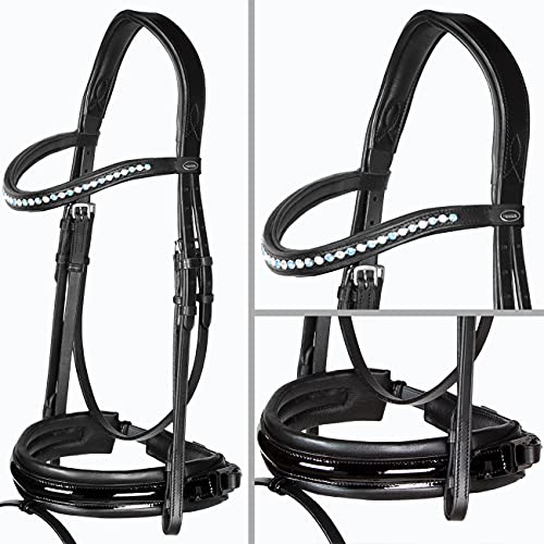 Heinick-Reitsport Trense anatomisch Motion Schwarz Lack breites RH mit Zaumhaken ~ Warmblut ~ (Luxor) von Heinick-Reitsport