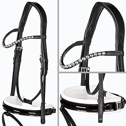 Heinick-Reitsport Trense anatomisch Motion Weiß Lack breites RH Zaumhaken ~ Warmblut ~ Auswahl (Glow-Silver) von Heinick-Reitsport