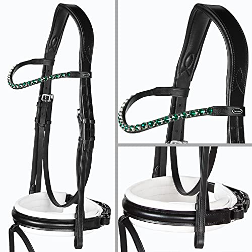 Heinick-Reitsport Trense anatomisch Motion Weiß breites RH Zaumhaken ~ Vollblut ~ Auswahl (Glow-Emerald) von Heinick-Reitsport