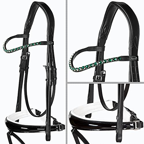 Heinick-Reitsport Trense anatomisch Performance Weiß Lack konisches RH Zaumhaken ~ Warmblut ~ Auswahl (Glow-Emerald) von Heinick-Reitsport