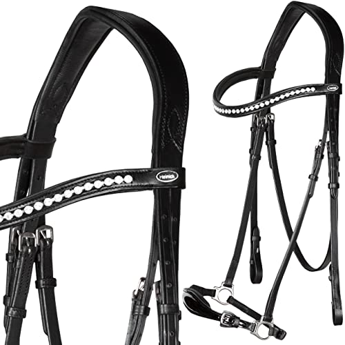 Heinick Trense Hannoveranisch verstellbar Stride Schwarz Lack Diamond Schnallen oder Zaumhaken Warmblut 9 Stirnriemen von Heinick-Reitsport