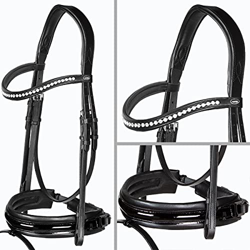 Heinick Trense Motion breites RH Schwarz Lack Diamond Schnallen oder Zaumhaken Warmblut 9 Stirnriemen von Heinick-Reitsport