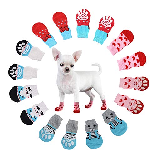 Heiqlay Hundesocken Anti Rutsch Socken für Katzen Pfotenschutz Hund Katze Pet Indoor Anti-Rutsch Socken Pfotenschutz und Traktion Dank Silikon-Gel für Hunde und Katzen, 4 Sätze, M von Heiqlay