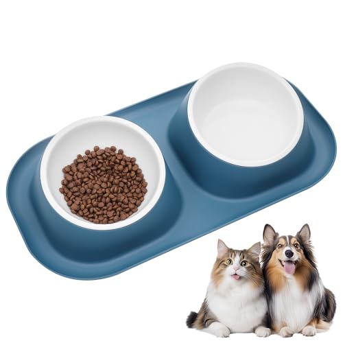 Hejo Hundenapf, 800ml Großer Fressnapf Hund, Hundezubehör für Nahrung und Wasser, Hunde Napfset mit Rutschfester Matte, Breiter Mund Dog Bowl, Futternapf für Hunde, Katzen und andere Haustiere (Blau) von Hejo