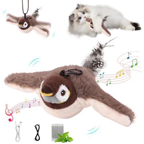 Hekasvm Elektrisches Katzenspielzeug Vogel Spielzeug für Katze, Interaktives Katzenspielzeug Selbstbeschäftigung, USB-Aufladung Mit 3 Modi, Flapping Bird Cat Toy (Spatz) von Hekasvm