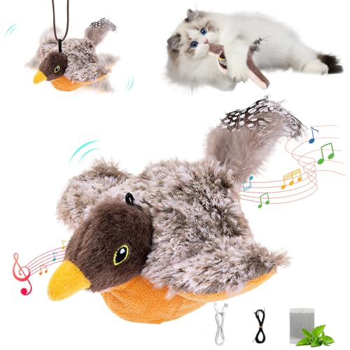 Hekasvm Katzenspielzeug Vogel, Interaktives Katzenspielzeug Selbstbeschäftigung, Elektrisches Vogel Spielzeug für Katzen mit Katzenminze, USB-Aufladung, Flapping Bird Cat Toy (Kuckuck) von Hekasvm