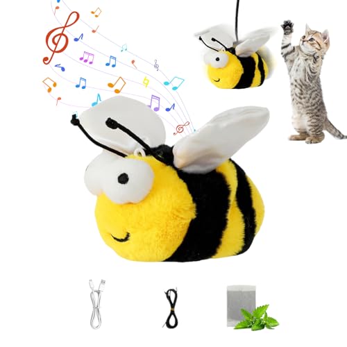 Hekasvm Katzenspielzeug Vogel, Interaktives Katzenspielzeug Selbstbeschäftigung, Elektrisches Vogel Spielzeug für Katzen mit Katzenminze, USB-Aufladung, Flapping Bird Cat Toy (Bee) von Hekasvm