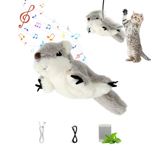 Hekasvm Katzenspielzeug Vogel, Interaktives Katzenspielzeug Selbstbeschäftigung, Elektrisches Vogel Spielzeug für Katzen mit Katzenminze, USB-Aufladung, Flapping Bird Cat Toy (Flughörnchen) von Hekasvm