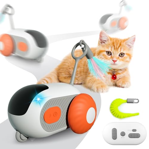 Hekasvm Katzenspielzeug Selbstbeschäftigung, Interaktives Katzenspielzeug, Spielzeug für Katzen Elektrisch Automatisch, 2 Arbeitsmodi Ntelligenzspielzeug für Katzen USB Aufladbar (Orange) von Hekasvm