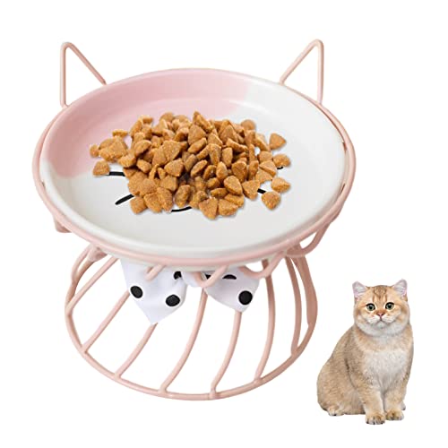 Katzennapf Erhöht Futternapf Katze Keramik, Katzennäpfe Mit Rutschfestem Metallständer, Katzenschüssel Anti Erbrechen, Flache Und Breite Katzenfutter Napf, Leichte Reinigung Katzen Napfset (Rosa) von Hekasvm