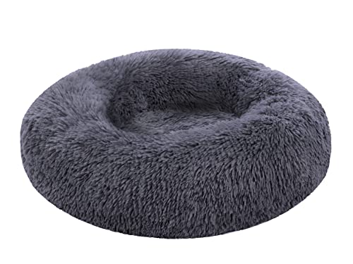 NEU: HelloAnimal® HUNDEBETT + KATZENBETT - rutschfest & waschbar - Plüsch Donut extra flauschig für kleine + große Hunde & auch für Katzen - hochwertiges Innenfutter PP Cotton, in 100cm Ø Dunkelgrau von Hello Animal