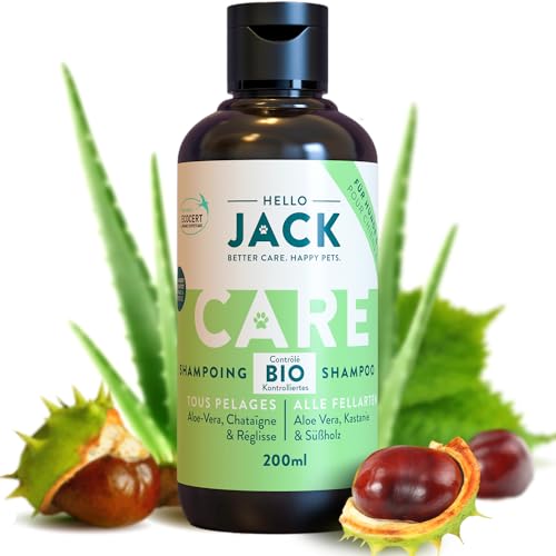 Hello Jack Natürliches Hundeshampoo gegen Geruch - Sanftes Hundeshampoo Sensitiv Fell mit Aloe Vera & Kastanie - Shampoo für Hunde, Welpen und Katzen gegen Geruch für Weiches, Glänzendes Fell von Hello Jack