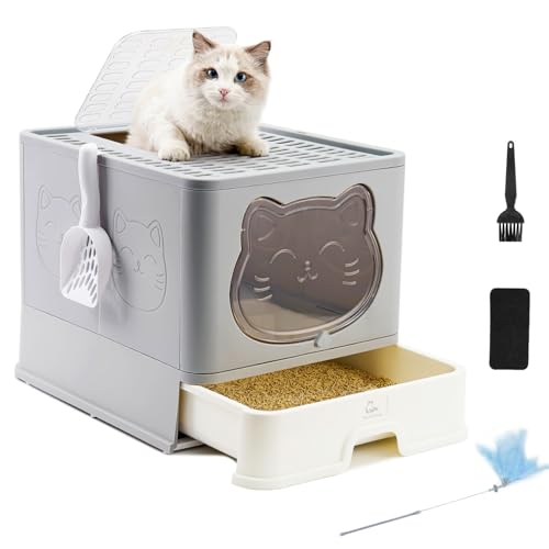 HelloMiao Vollständig Geschlossene Katzentoilette mit Deckel Schubladentyp Desodorierende Cat Litter Box Gross Faltbare Katzen klo mit Haustier-Kunststoffschaufel Geeignet von HelloMiao