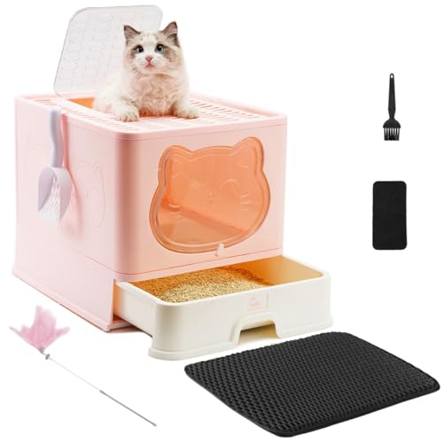 HelloMiao Vollständig Geschlossene Katzentoilette mit Deckel Schubladentyp Desodorierende Cat Litter Box Gross Faltbare Katzen klo mit Haustier-Kunststoffschaufel Geeignet von HelloMiao