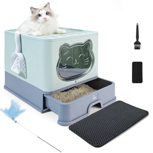 HelloMiao Vollständig Geschlossene Katzentoilette mit Deckel Schubladentyp Desodorierende Cat Litter Box Gross Faltbare Katzen klo mit Haustier-Kunststoffschaufel Geeignet von HelloMiao