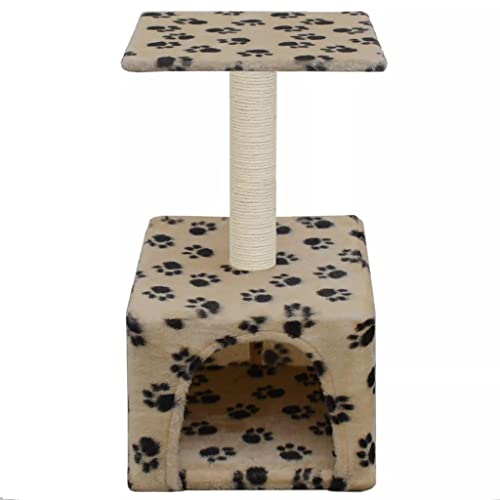 Katzenbaum Kratzbaum Nische Spielzeug Tiere pelzig Sisal 55 cm beige Pfotenmuster 3702074 von Helloshop26