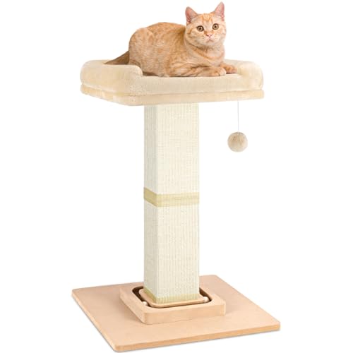 HelpCat Kratzbaum, robuster und dickerer Katzenkratzbaum, mit super gemütlicher Sitzstange, hoher Kratzbaum mit interaktivem Spielzeug, vertikaler und interaktiver baumelnder Ball, Beige von HelpCat