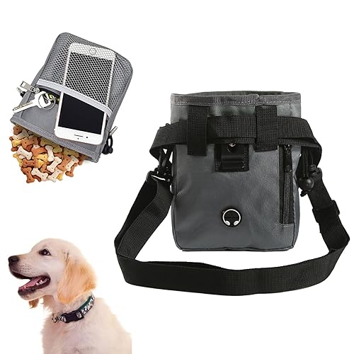 Helweet Hunde Leckerlie Tasche, Futterbeutel Hunde, Futterbeutel Hundetraining, Dog Food Bag, Leckerlitasche für Hunde, Geeignet Zum Tragen Von Hundefutter, DREI Tragemöglichkeiten, Grau von Helweet