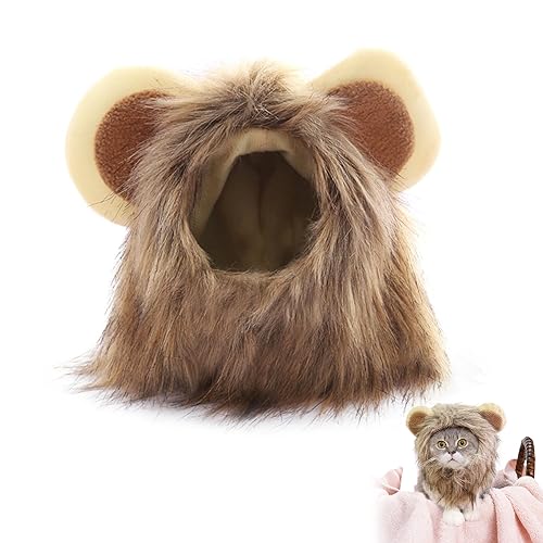 Löwe Mähne Perücke, Lion Mane Wig, Haustierkostüm für Katzen, Pet Costume, Löwenmähne mit Ohren, für Katzen, Kleine Hunde Oder Welpen (Halsumfang Innerhalb Von 32 cm von Helweet