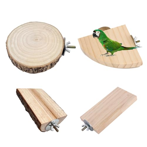 Vogelplattform, Plattform für Haustiere, Papagei Plattform, 4 Stück Vogelkäfig Sitzstange Ständer, Haustierkletterplattform, Holz Plattform, Geeignet für Vögel und Hamster von Helweet