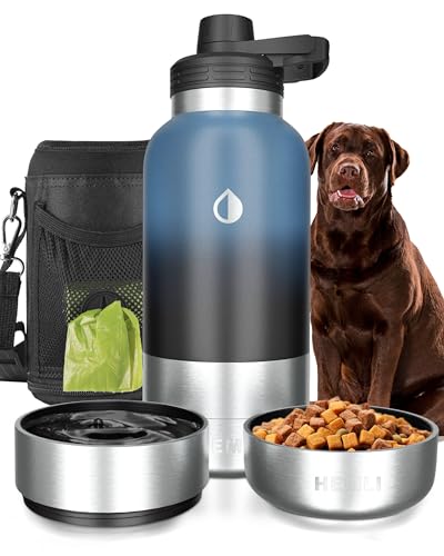 HEMLI 900 ml Hunde-Wasserflasche, Isolierte Hunde-Reise-Wasserflasche, Edelstahl-Haustier-Wasserflaschenspender, Kantine, Reiseset von Hemli