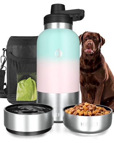 HEMLI 900 ml Hunde-Wasserflasche, Isolierte Hunde-Reise-Wasserflasche, Edelstahl-Haustier-Wasserflaschenspender, Kantine, Reiseset von Hemli