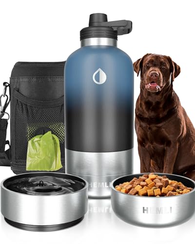 Hunde-Wasserflasche, isolierte Hunde-Reise-Wasserflasche, Edelstahl-Haustier-Wasserflaschen-Spender, tragbarer Futter- und Wassernapf für Hunde mit Tragetasche für Spaziergänge mit Hundekante, von Hemli