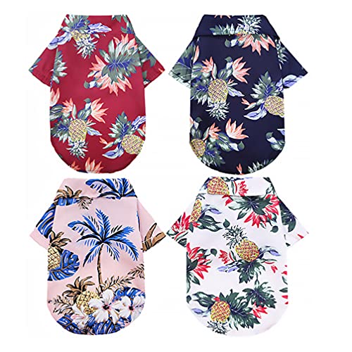 Hemobllo Hundeleine Hundeliege Pet Shirts- Hawaiian Hund Shirt Pet Sommer T- Shirts Pet Hemd Kühlen Atmungs Hund Kleidung Sweatshirts für Hunde Pet Welpen 4PCS Jungenkleidung von Hemobllo