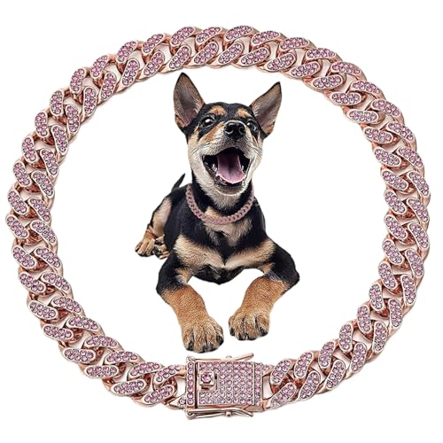 Bling Hundehalsbänder, 20 cm/7,9 Zoll Diamantverbindungshundkragen mit Lockbuckeln, Metall breite Katzenkettenkragen, 12,5 mm Hundekette für kleine Hunde Katzen von Hemore