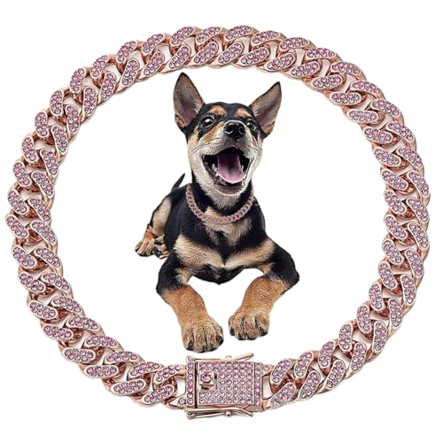 Bling Hundehalsbänder, 30 cm/11,8 Zoll Diamantverbindungshundkragen mit Lockbuckeln, Metallbreite Katzenkettenkragen, 12,5 mm Hundekette für große Hunde Katzen von Hemore