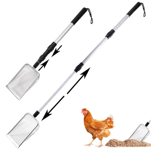 Chicken Poop Scooper 22-42 Zoll dehnbares feinem Mesh Chicken Coop Schöpfer 3 Abschnitte Edelstahl abtrennbarer Hangspeicher Hundekatze Katze Schaufel, Katzenstreu Schaufel, Hühner Coop-Schaufel von Hemore