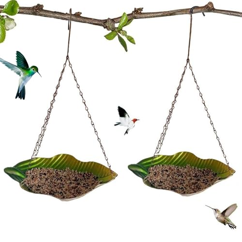 Hängende Vogelbad, 2pcs 25 cm/10 Zoll Metallblattform hängende Vogelhäuschenschale, Hängevogelbäder für Gartenhof im Freien (Bananenblatt) von Hemore