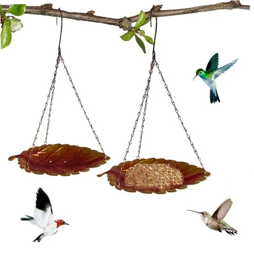 Hängende Vogelbad, 2pcs 26 cm/10,2 Zoll Metallblattform hängende Vogelfutterschale, hängende Vogelbäder für Garten im Freien (Ahornblatt) von Hemore