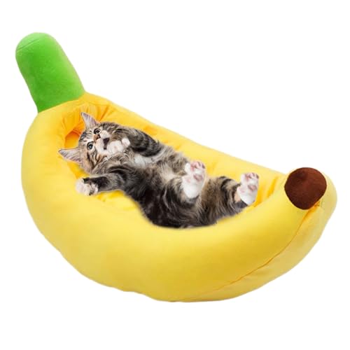 Hemore Banana -Katzenbett, 23,6 -Zoll -Baumwolle gefüllte Katzenbetten für Innenkatzen, abnehmbare Kissenkatze Bananenbett für kleine Welpenkatzen von Hemore