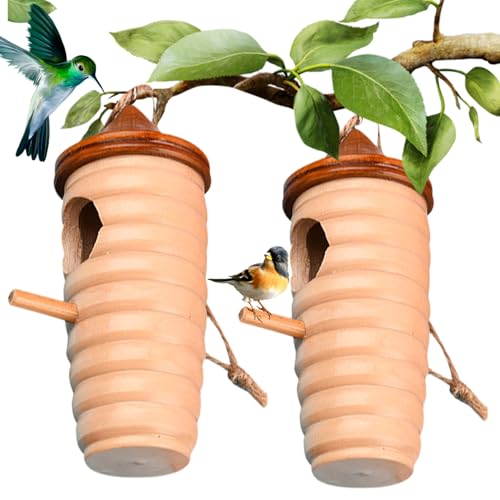 Hummingbird -Häuser für außen, 2pcs hängende Kolibri -Haus mit Barsch, Holz Summ Vogelnest für Garten Yad Dekorationen (Stil 1) von Hemore