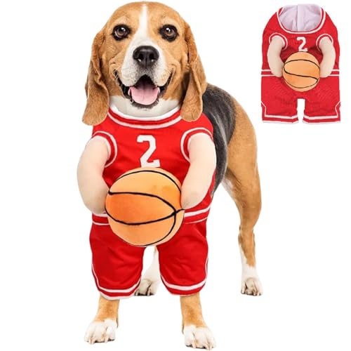 Hundebasketballkostüm mit Ball, lustiges Hunde Basketballspieler Kostüm, Halloween -Hunde -Cosplay -Kostüm für Halloween -Party (L) von Hemore