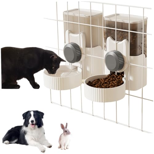 Kaninchenfutterfuttermittel, 2pcs/Set 1L Kaninchenkäfighänge Wasserspender mit Lebensmittelfutterhäuschen, automatische Haustierfuttermittel, Lebensmittelschale für Hasen -Meerschweinchen -Frettchenk von Hemore