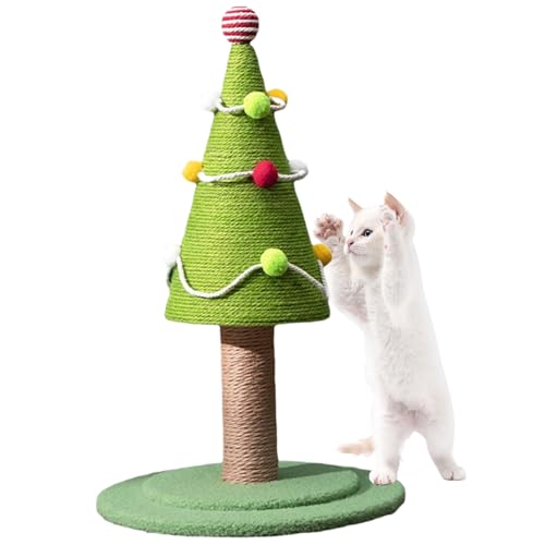 Hemore Weihnachtsbaumkatze Kratzerpfosten, 18.5x11.8inch Sisal Weihnachtsbaumkatze Kratzpfosten mit farbenfrohen Kugeln, großer Katzenkratzer, Katzenbaumturm für Innenkatzen von Hemore